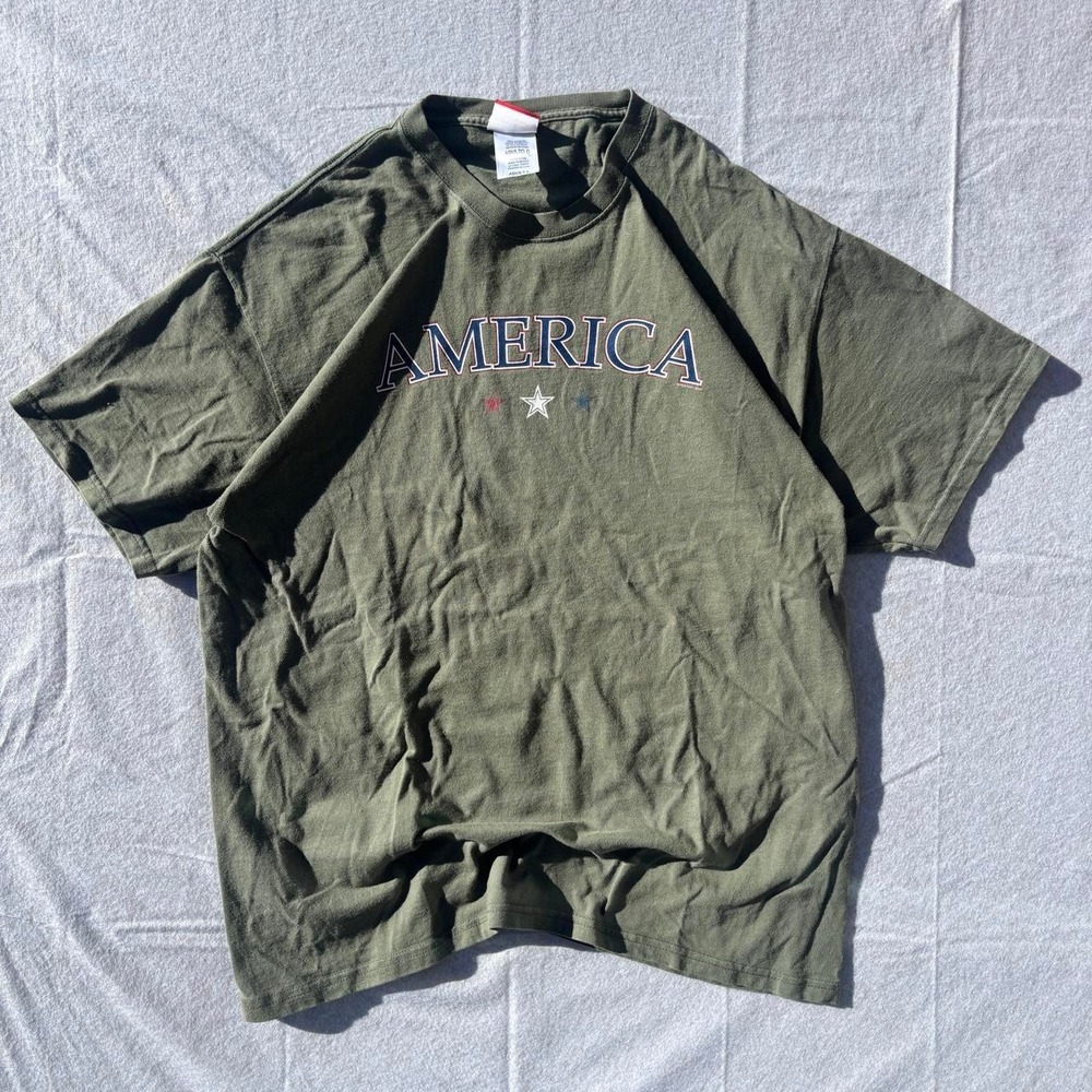 Vintage Olive Green America Graphic T-Shirt – L